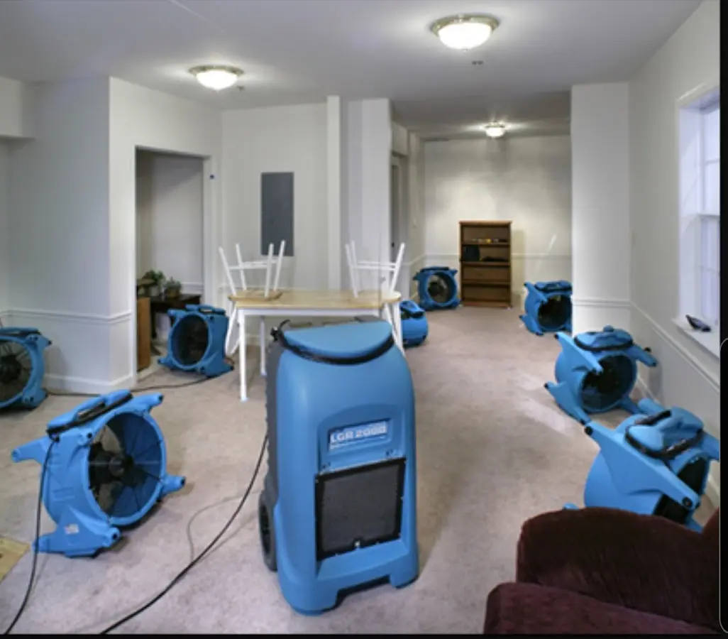 Air movers and dehumidifier setup for Water Damage Restoration in Pleasant Hill